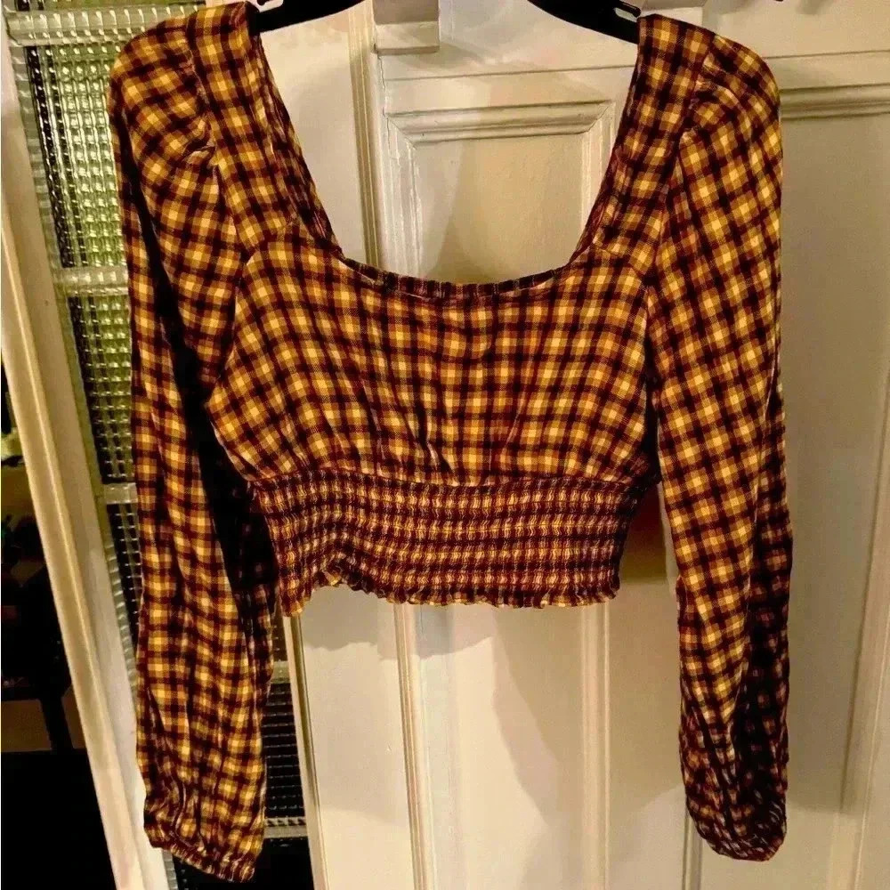 BP Nordstrom plaid long sleeve crop top size small